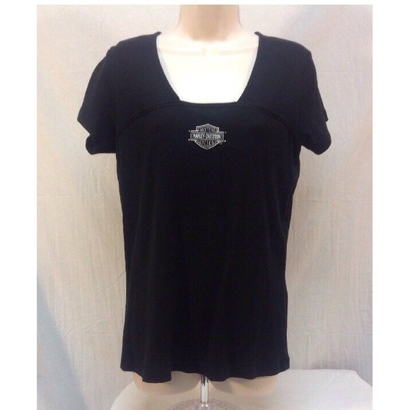 Harley Davidson Woodstock Top Tie Back Black Biker T Shirt  Women's Large - Picture 2 of 4